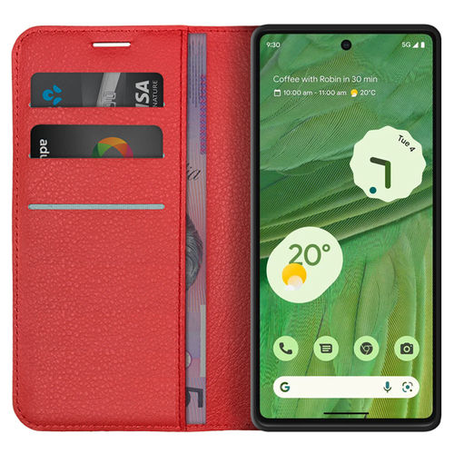 Leather Wallet Case & Card Holder Pouch for Google Pixel 7 - Red