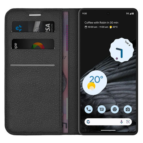 Leather Wallet Case & Card Holder Pouch for Google Pixel 7 Pro - Black