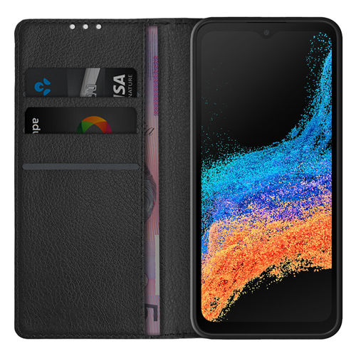 Leather Wallet Case & Card Holder Pouch for Samsung Galaxy XCover6 Pro - Black