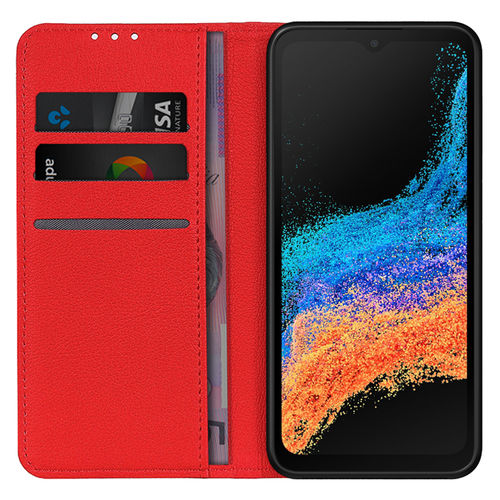 Leather Wallet Case & Card Holder Pouch for Samsung Galaxy XCover6 Pro - Red