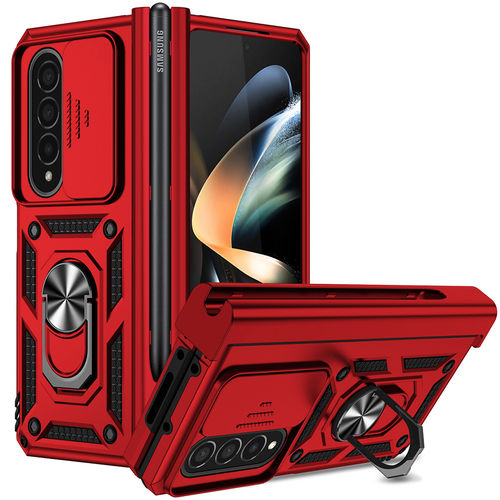 Slim Armour Shockproof Case / Slide Cover / Ring Stand for Samsung Galaxy Z Fold4 - Red