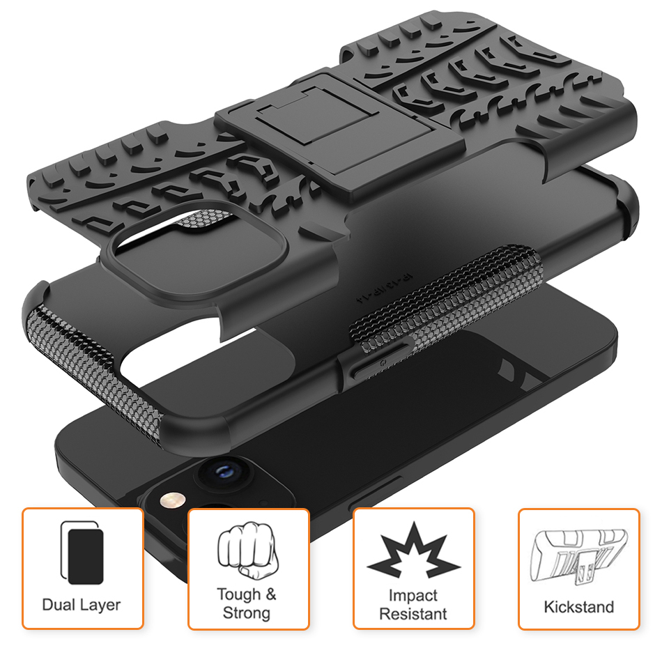 Dual Layer Rugged Tough Case & Stand for Apple iPhone 14 Plus - Black