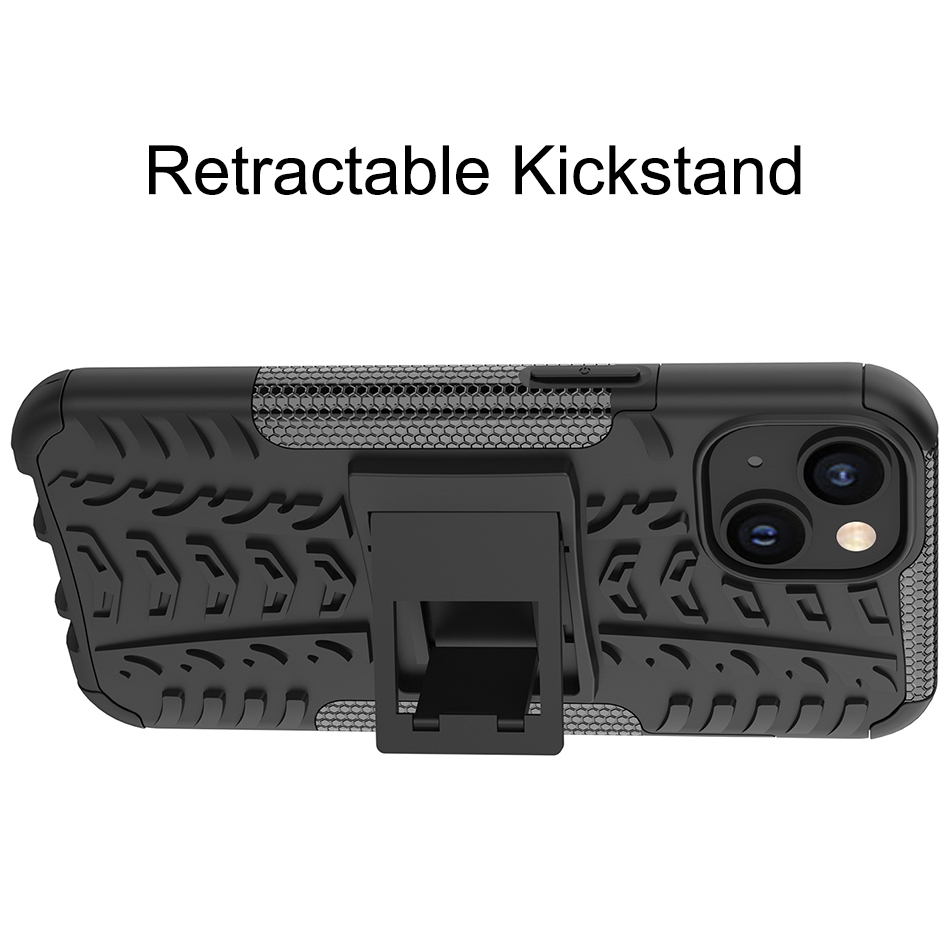 Dual Layer Rugged Tough Case & Stand for Apple iPhone 14 Plus - Black