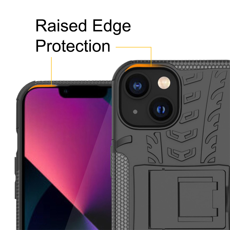 Dual Layer Rugged Tough Case & Stand for Apple iPhone 14 Plus - Black