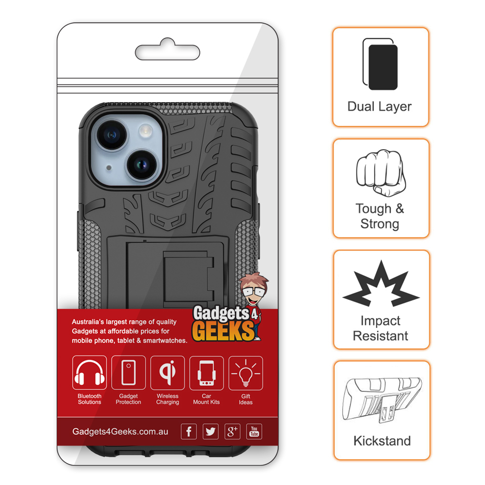 Dual Layer Rugged Tough Case & Stand for Apple iPhone 14 Plus - Black