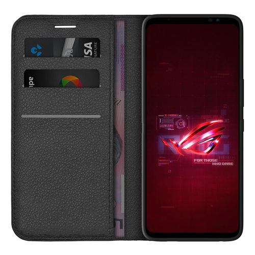 Leather Wallet Case & Card Holder Pouch for Asus ROG Phone 6 - Black