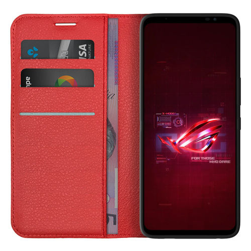 Leather Wallet Case & Card Holder Pouch for Asus ROG Phone 6 - Red