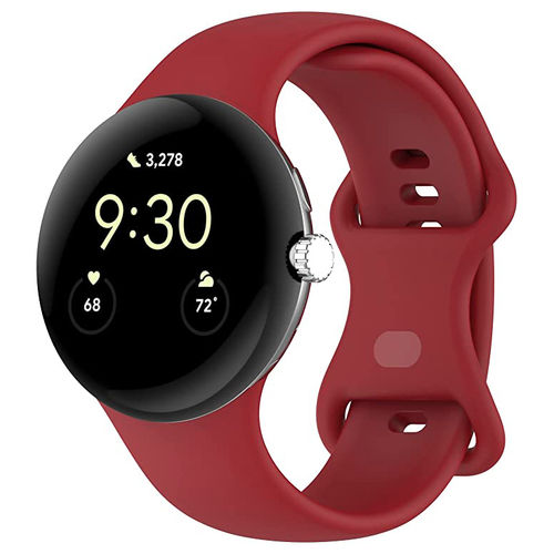 Sport Plus Silicone Band (Pin & Tuck) Wrist Strap for Google Pixel Watch / Watch 2 - Red
