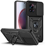 Heavy Duty Shockproof Slide Case / Finger Ring Holder for Motorola Edge 30 Ultra - Black