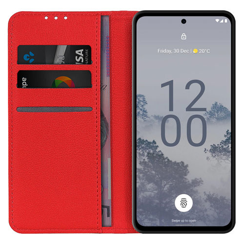 Leather Wallet Case & Card Holder Pouch for Nokia X30 - Red