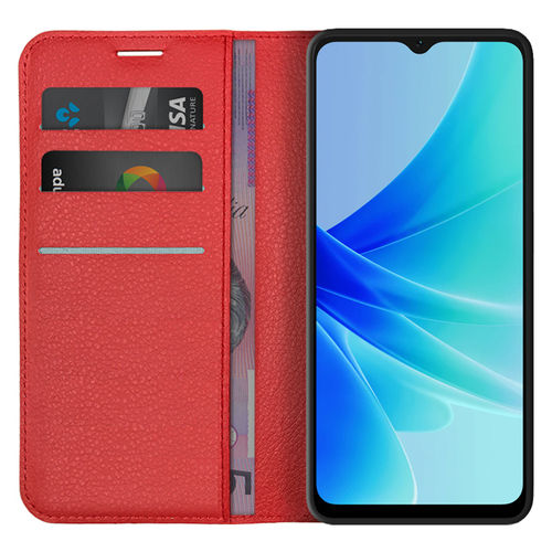 Leather Wallet Case & Card Holder Pouch for Oppo A57 4G - Red