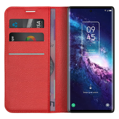 Leather Wallet Case & Card Holder Pouch for TCL 20 Pro 5G - Red