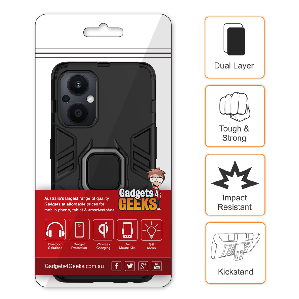 Slim Armour Shockproof Case / Finger Ring Holder for Oppo Reno8 Lite - Black
