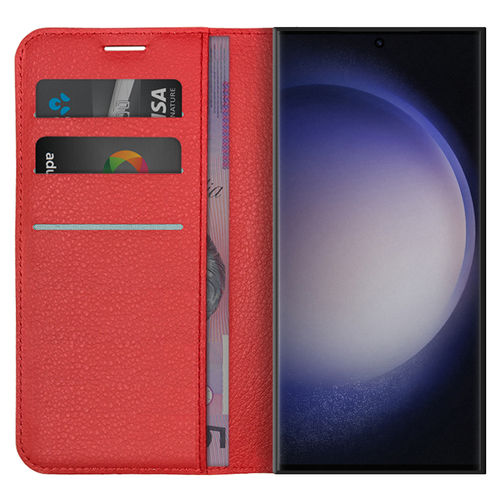 Leather Wallet Case & Card Holder Pouch for Samsung Galaxy S23 Ultra - Red