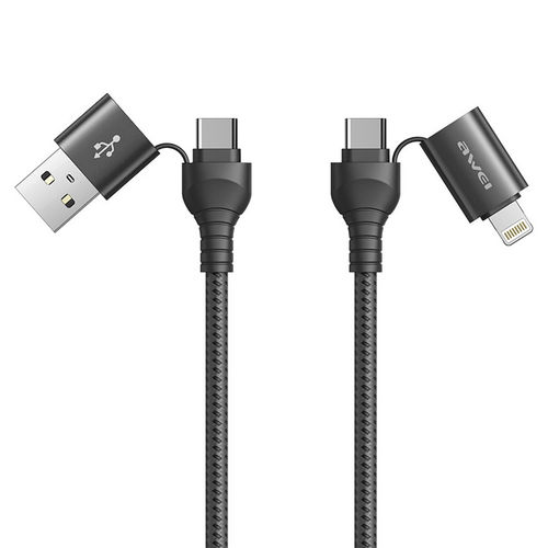 Awei (4-in-1) Detachable (60W) USB PD / Type-C / Lightning / Data Charging Cable (1m)
