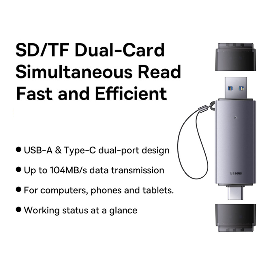 Baseus AirJoy (2-in-1) OTG Type-C / USB 3.0 (Dual Slot) SD Card Reader for Phone / Tablet