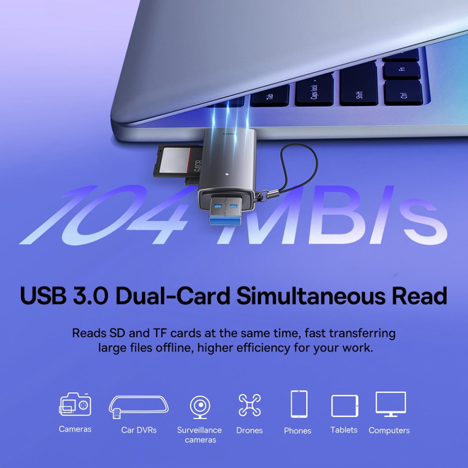 Baseus AirJoy (2-in-1) OTG Type-C / USB 3.0 (Dual Slot) SD Card Reader for Phone / Tablet