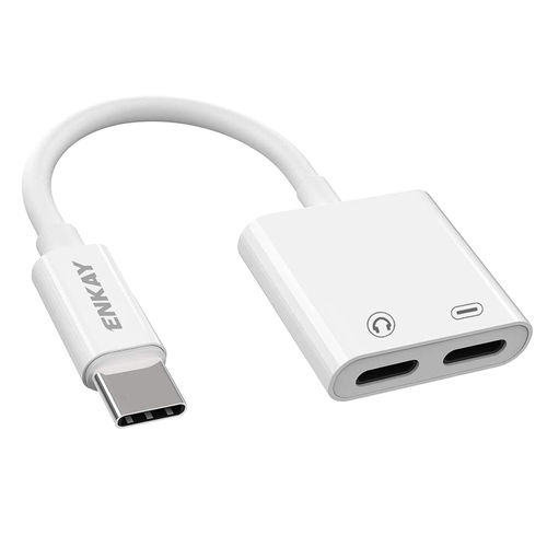Enkay Dual USB Type-C Audio Splitter / Charging Adapter - White