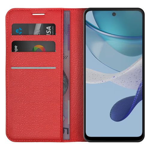 Leather Wallet Case & Card Holder Pouch for Motorola Moto G53 - Red