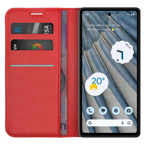 Leather Wallet Case & Card Holder Pouch for Google Pixel 7a - Red