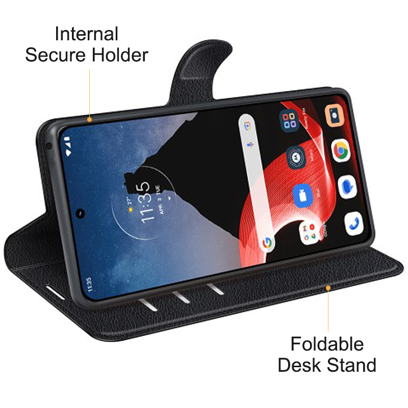Leather Wallet Case for Motorola ThinkPhone 5G (Black)
