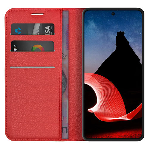 Leather Wallet Case & Card Holder Pouch for Motorola ThinkPhone 5G - Red