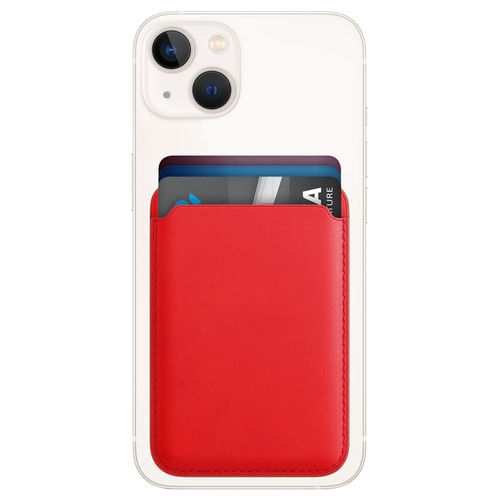 MagSafe Leather Wallet Case (Card Holder Pouch) for Apple iPhone 16 / 15 / 14 / 13 - Red