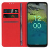 Leather Wallet Case & Card Holder Pouch for Nokia C12 - Red