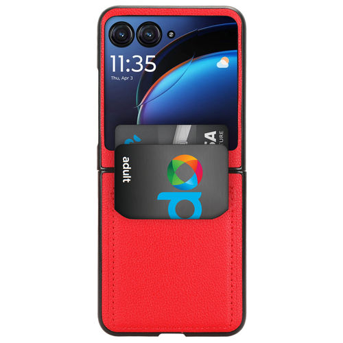 Slim Hard Shell Wallet Case & Card Holder Pouch for Motorola Razr 40 Ultra - Red