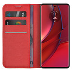 Leather Wallet Case & Card Holder Pouch for Motorola Edge 40 - Red