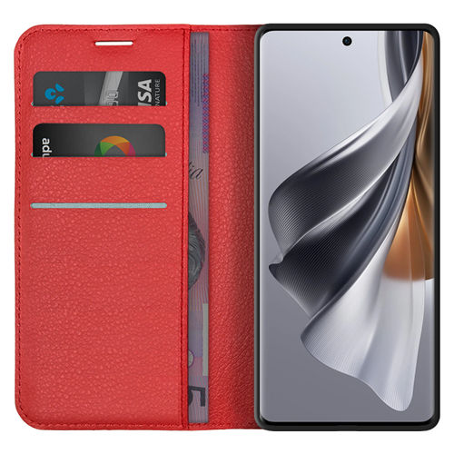 Leather Wallet Case & Card Holder Pouch for Oppo Reno10 5G - Red