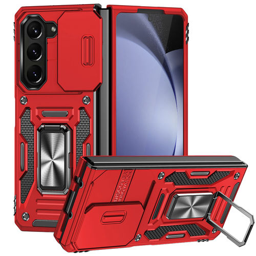 Slim Armour Shockproof Case / Slide Cover / Ring Stand for Samsung Galaxy Z Fold5 - Red