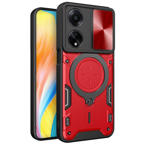 Heavy Duty Shockproof Case / Slide Shield / Finger Ring Holder for Oppo A98 5G - Red