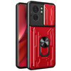 Heavy Duty Shockproof Slide Case / Card Holder / Camera Cover for Motorola Edge 40 - Red