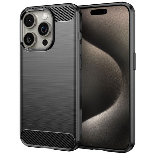 Flexi Slim Carbon Fibre Case for Apple iPhone 15 Pro Max - Brushed Black