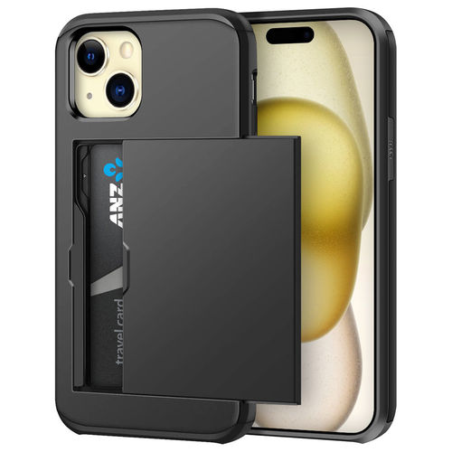 Tough Armour Slide Case & Card Holder for Apple iPhone 15 Plus - Black