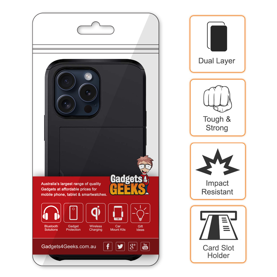Tough Armour Slide Case & Card Holder for Apple iPhone 15 Pro - Black
