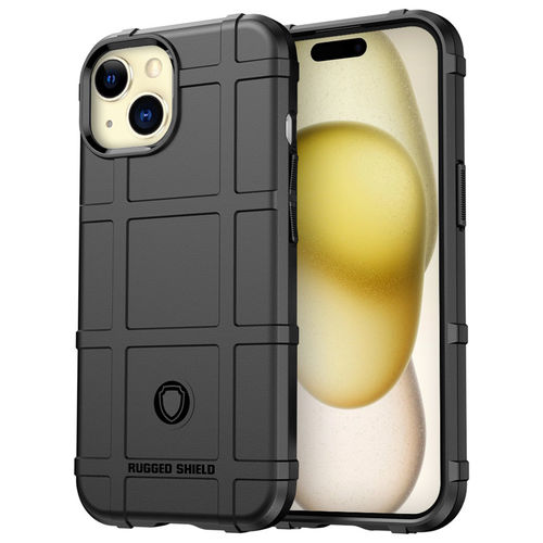 Anti-Shock Grid Texture Shockproof Case for Apple iPhone 15 Plus - Black