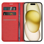 Leather Wallet Case & Card Holder Pouch for Apple iPhone 15 Plus - Red
