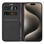 Leather Wallet Case & Card Holder Pouch for Apple iPhone 15 Pro Max - Black