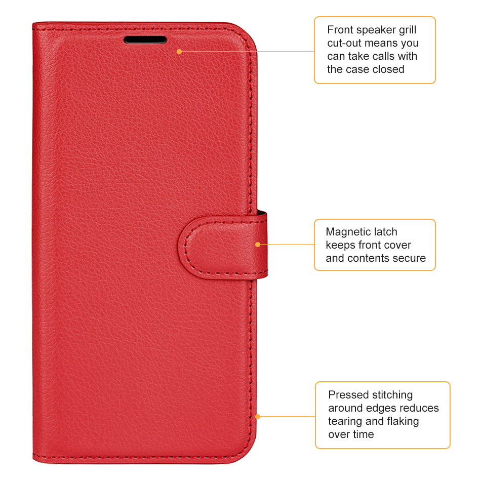 Leather Wallet Case & Card Holder Pouch for Apple iPhone 15 Pro Max - Red