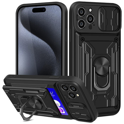 Heavy Duty Slide Case / Card Slot Holder / Camera Cover for Apple iPhone 15 Pro