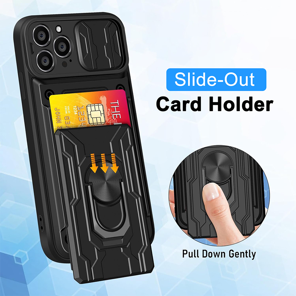 Heavy Duty Slide Case Card Slot Stand for Apple iPhone 15 Pro Max