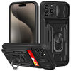 Heavy Duty Slide Case / Card Slot Stand / Camera Cover for Apple iPhone 15 Pro Max