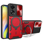 Heavy Duty Shockproof Case / Slide Shield / Finger Ring Holder for Oppo A78 4G - Red