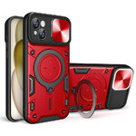 Slim Armour Tough Case / Finger Ring Stand / Magnetic Holder for Apple iPhone 15 Plus - Red