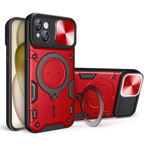 Slim Armour Tough Case / Finger Ring Stand / Magnetic Holder for Apple iPhone 15 Plus - Red