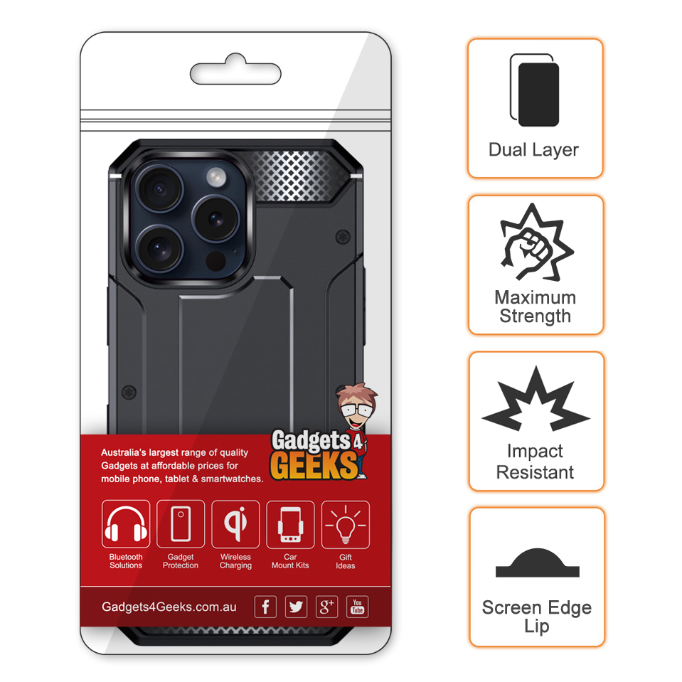 Military Defender Tough Shockproof Case for Apple iPhone 15 Pro - Black