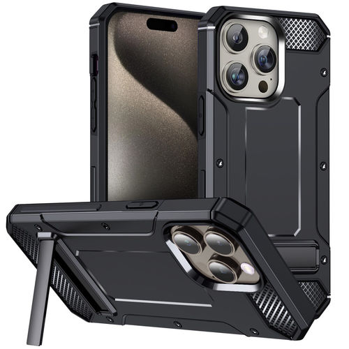 Military Defender Tough Shockproof Case for Apple iPhone 15 Pro Max - Black