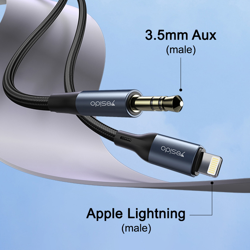 Yesido Lightning to 3.5mm Aux Jack (Male) Audio Adapter Cable (1m) for Apple iPhone / iPad